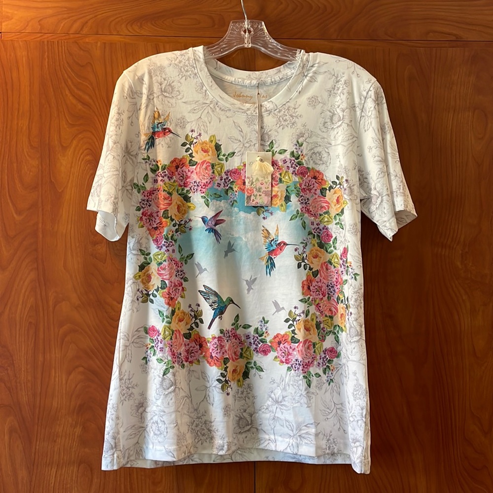NWT Johnny Was Flower Child Pima Cotton Short Sleeves Printed Crewneck.
